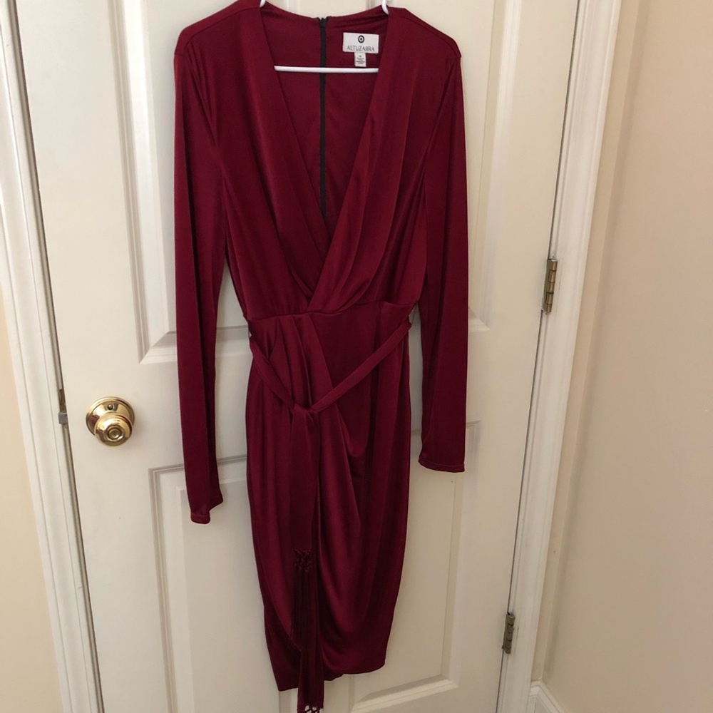 Long sleeve red velvet dress